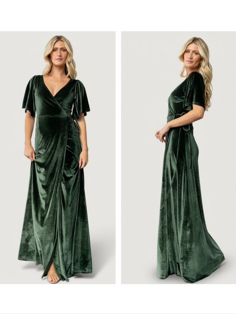 Baltic Born Meghan Deep Green Velvet Wrap Maxi Dress Large